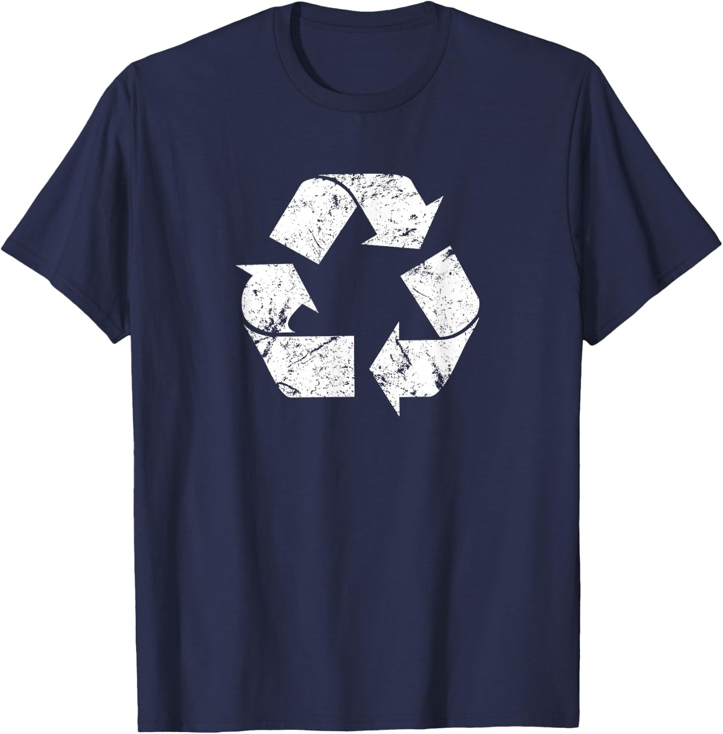 Earth Day Vintage White Recycle Symbol T-Shirt - T-Shirt | Navy