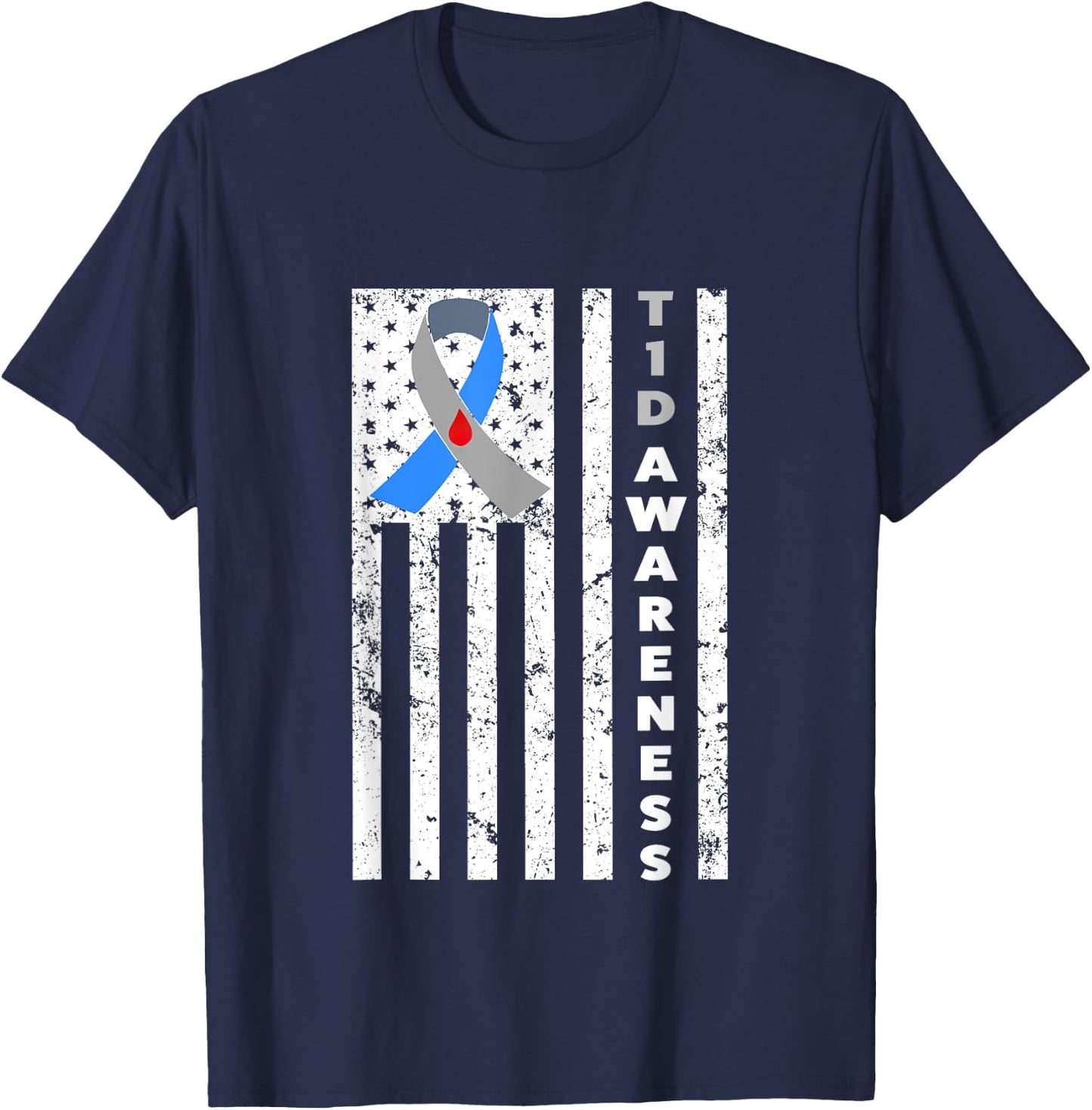 Type 1 Diabetes T1D Awareness Support Ribbon shirt T-Shirt - T-Shirt | Navy