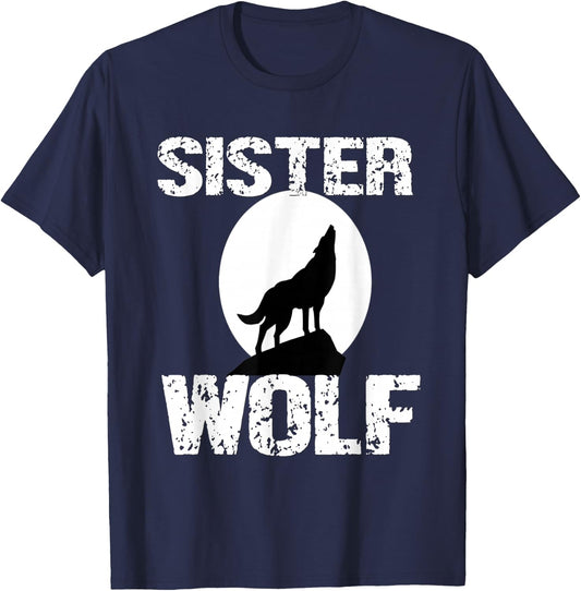 Sister Wolf Shirt Matching Family Tribe Wolves Moon Girls T-Shirt - T-Shirt | Navy