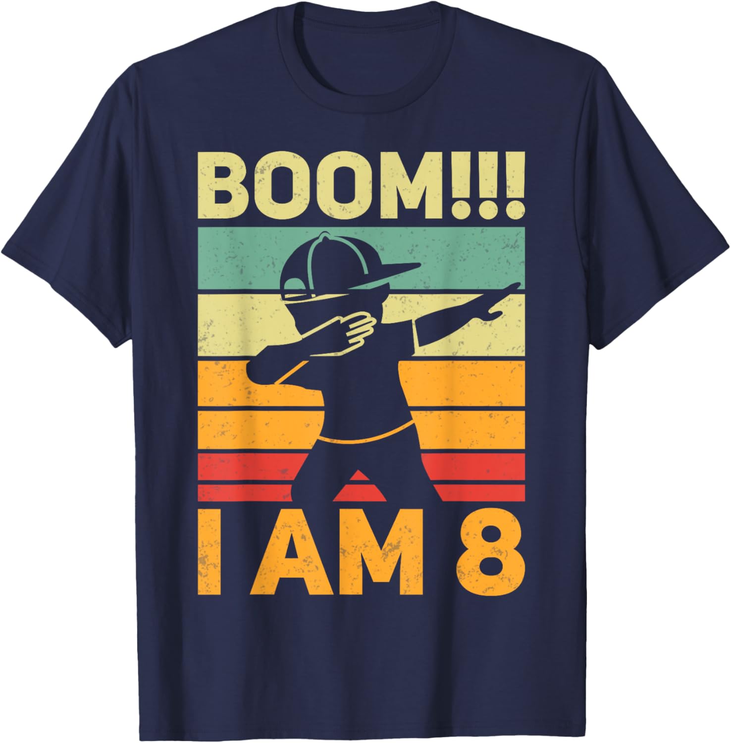 Retro Boom I'm 8 Dabbing Kids 8th Birthday Party 8 Years Old T-Shirt - T-Shirt | Navy