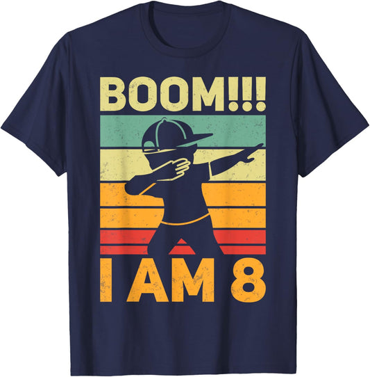 Retro Boom I'm 8 Dabbing Kids 8th Birthday Party 8 Years Old T-Shirt - T-Shirt | Navy