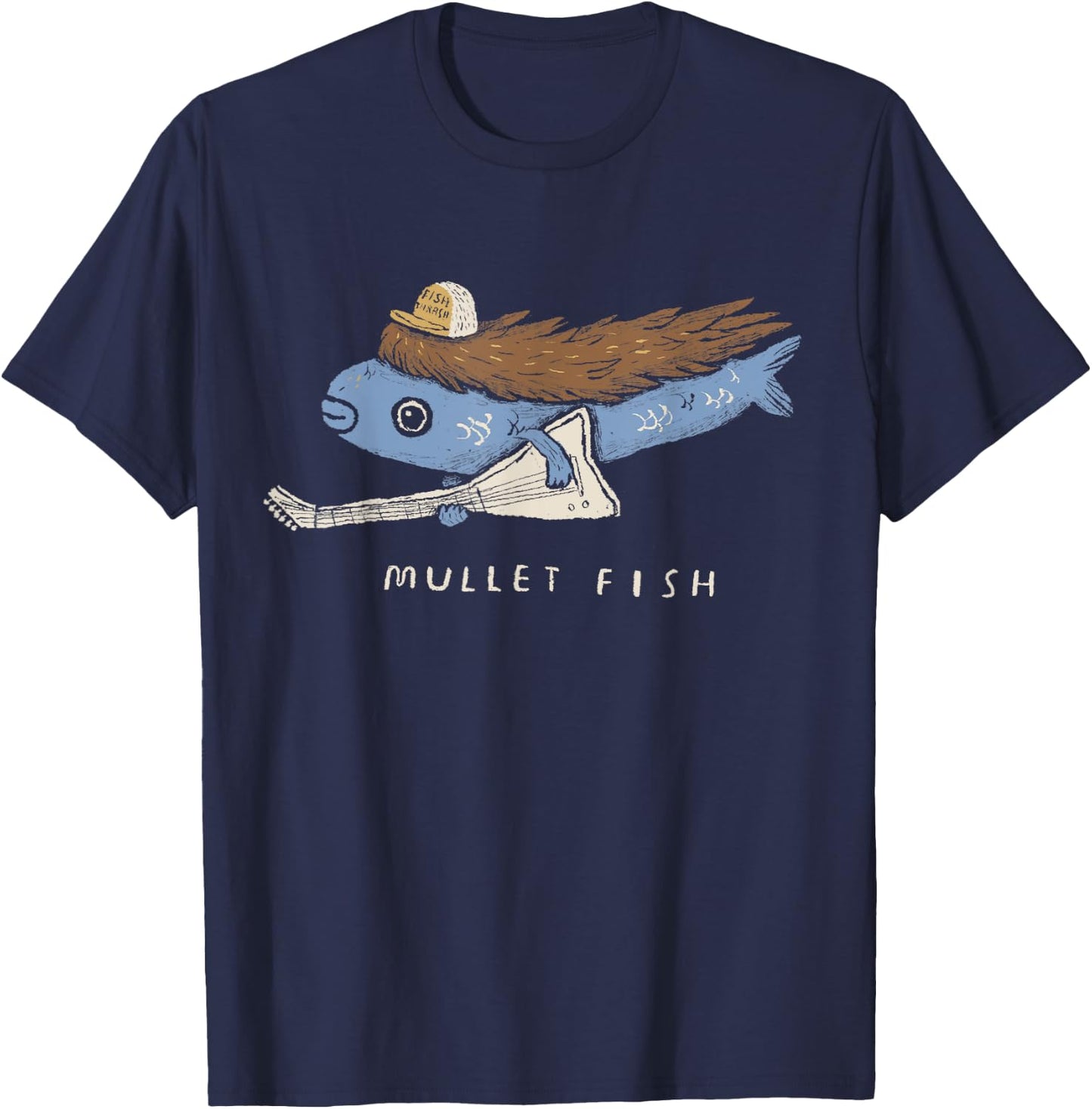 Funny Mullet Fish 80s Shirt. Heavy Metal. Fish . T-Shirt - T-Shirt | Navy