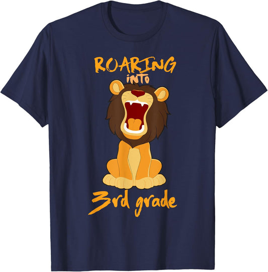 Roaring Into 3rd Grade Back To School Lion Rawr T-Shirt - T-Shirt | Navy
