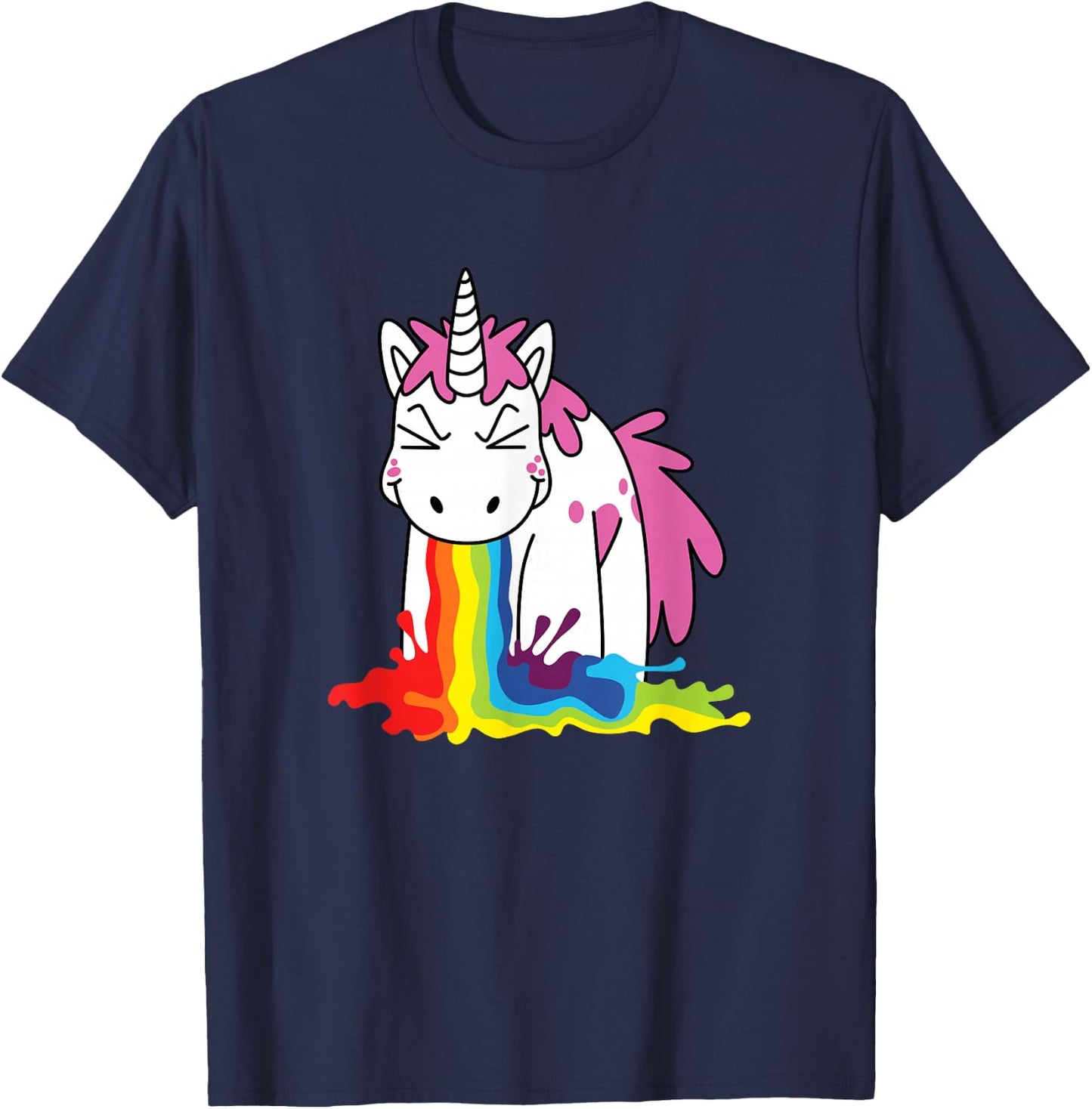 Cute unicorn throwing up a rainbow T-Shirt - T-Shirt | Navy