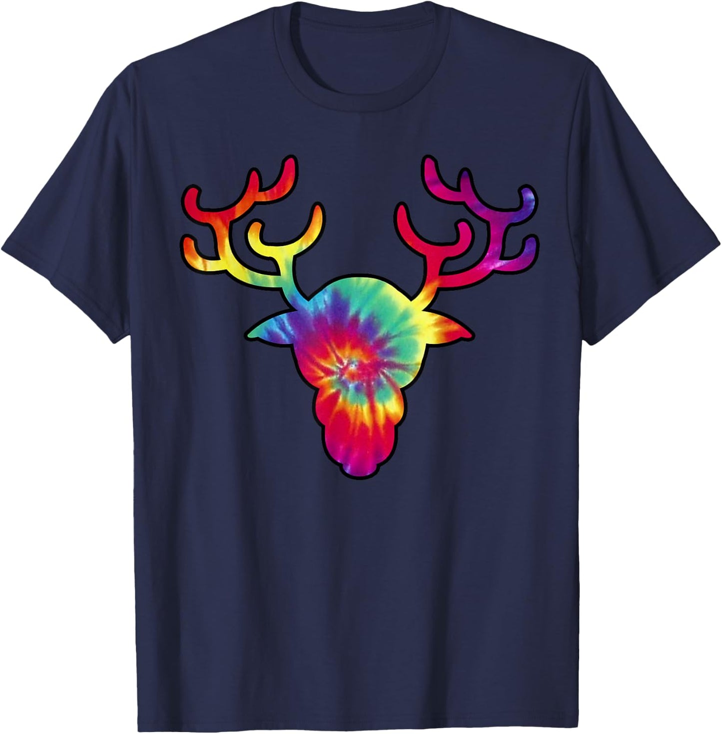 Tie Dye Reindeer Shirt | Colorful Tye Dye Christmas T-Shirt - T-Shirt | Navy
