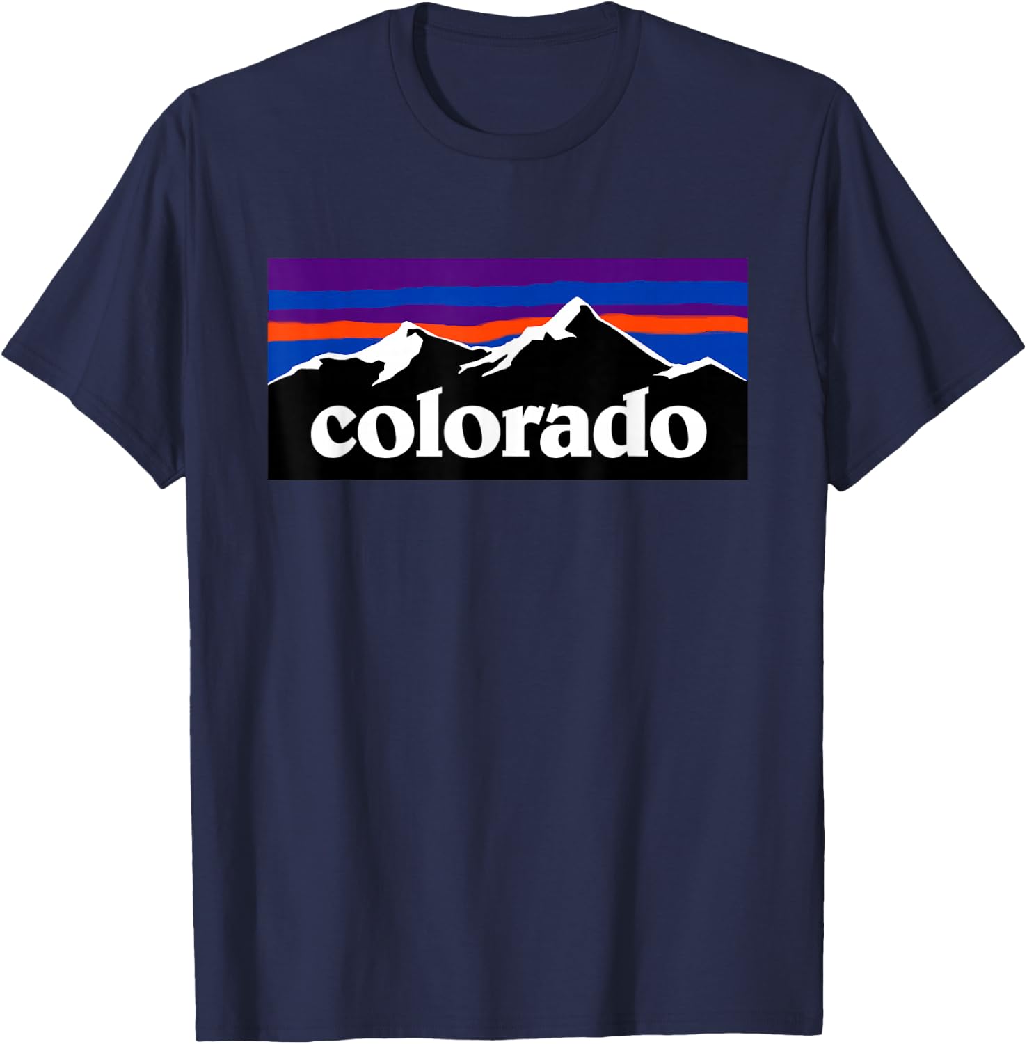 Colorado Mountains Sunset - Retro Outdoor Adventure T-Shirt - T-Shirt | Navy
