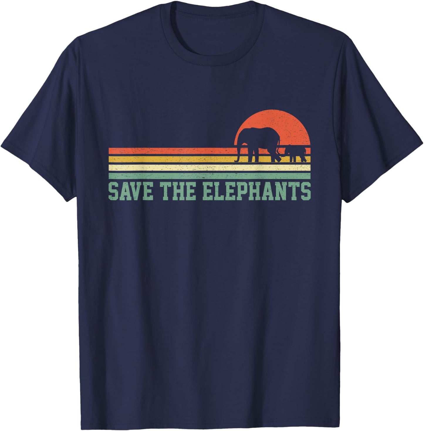 Vintage Save The Elephants T Shirt Gift Elephants Lovers T-Shirt - T-Shirt | Navy