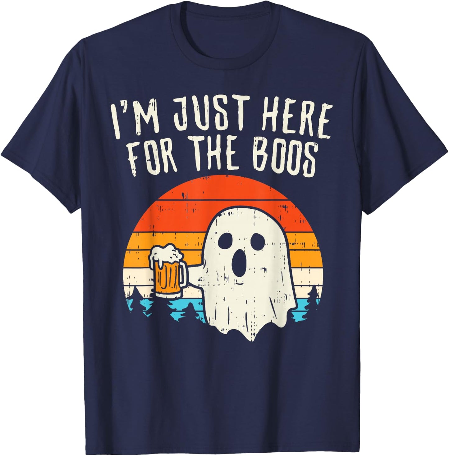 Im Just Here For The Boos Retro Ghost Beer Halloween Costume T-Shirt - T-Shirt | Navy