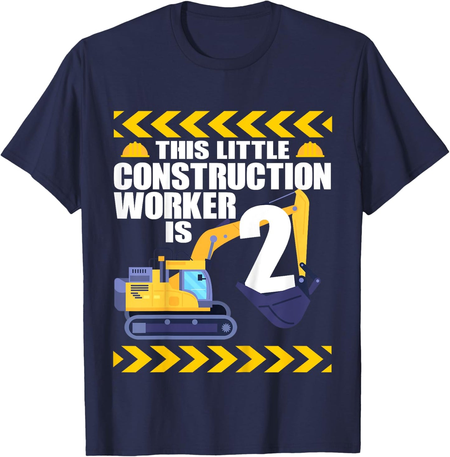 Kids 2 Year Old Construction Birthday Themed Party 2nd Boy Gift T-Shirt - T-Shirt | Navy