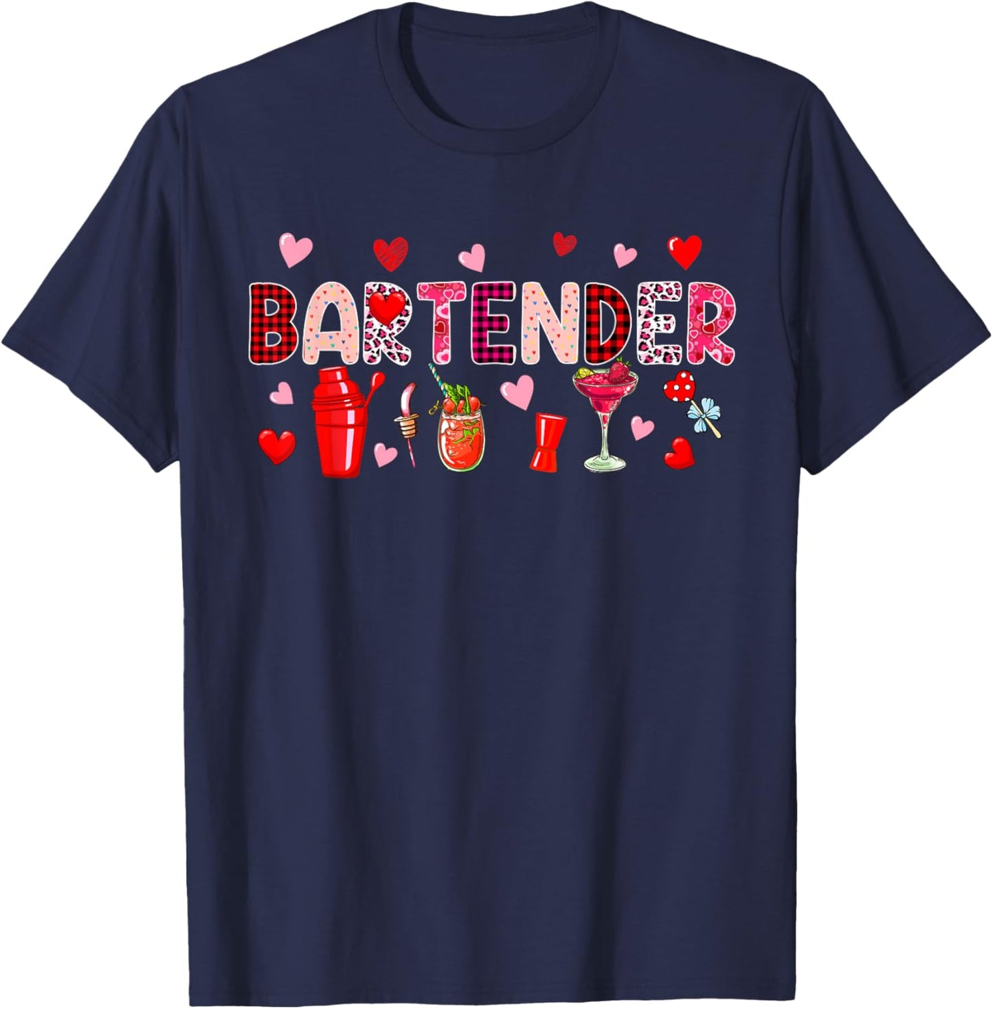 Bartender Tools Valentine's Day Leopard Job Team Cute Hearts T-Shirt - T-Shirt | Navy