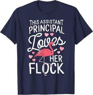 This Assistant Principal Loves Her Flock Flamingo Teacher Men Women Kids T-Shirt - T-Shirt | Navy