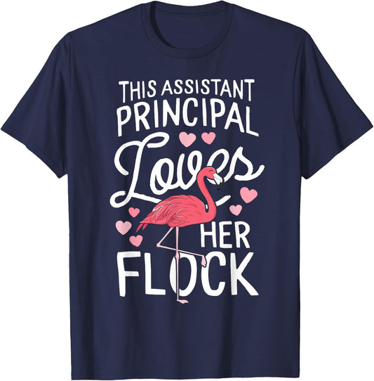 This Assistant Principal Loves Her Flock Flamingo Teacher Men Women Kids T-Shirt - T-Shirt | Navy