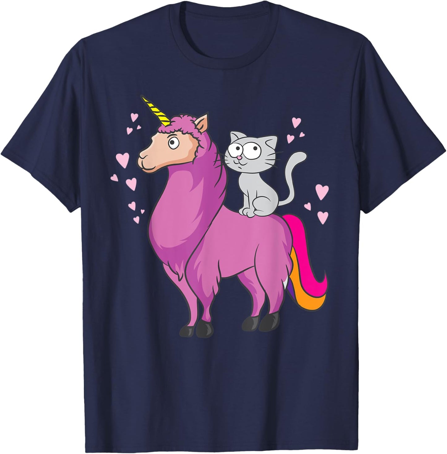 Cat Llamacorn Cute Cat Riding Llama for Llama Lovers Men Women Kids T-Shirt - T-Shirt | Navy