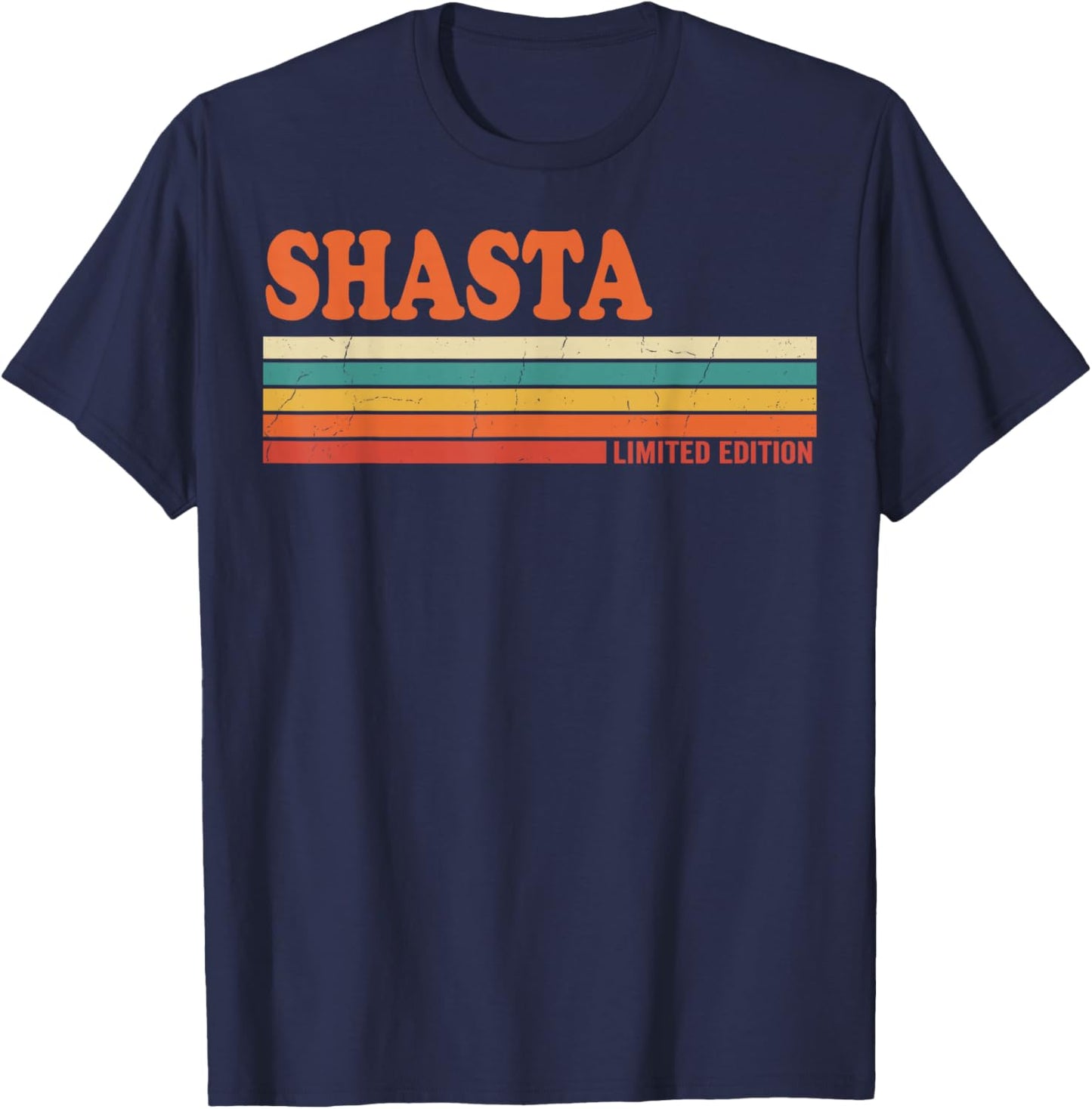 Shasta Retro Personalized First Name Vintage Stripes T-Shirt - T-Shirt | Navy