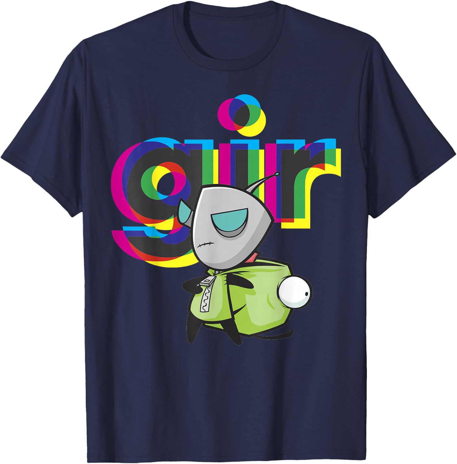 Invader Zim Gir Mask Off Colorful Power Stance Portrait T-Shirt - T-Shirt | Navy