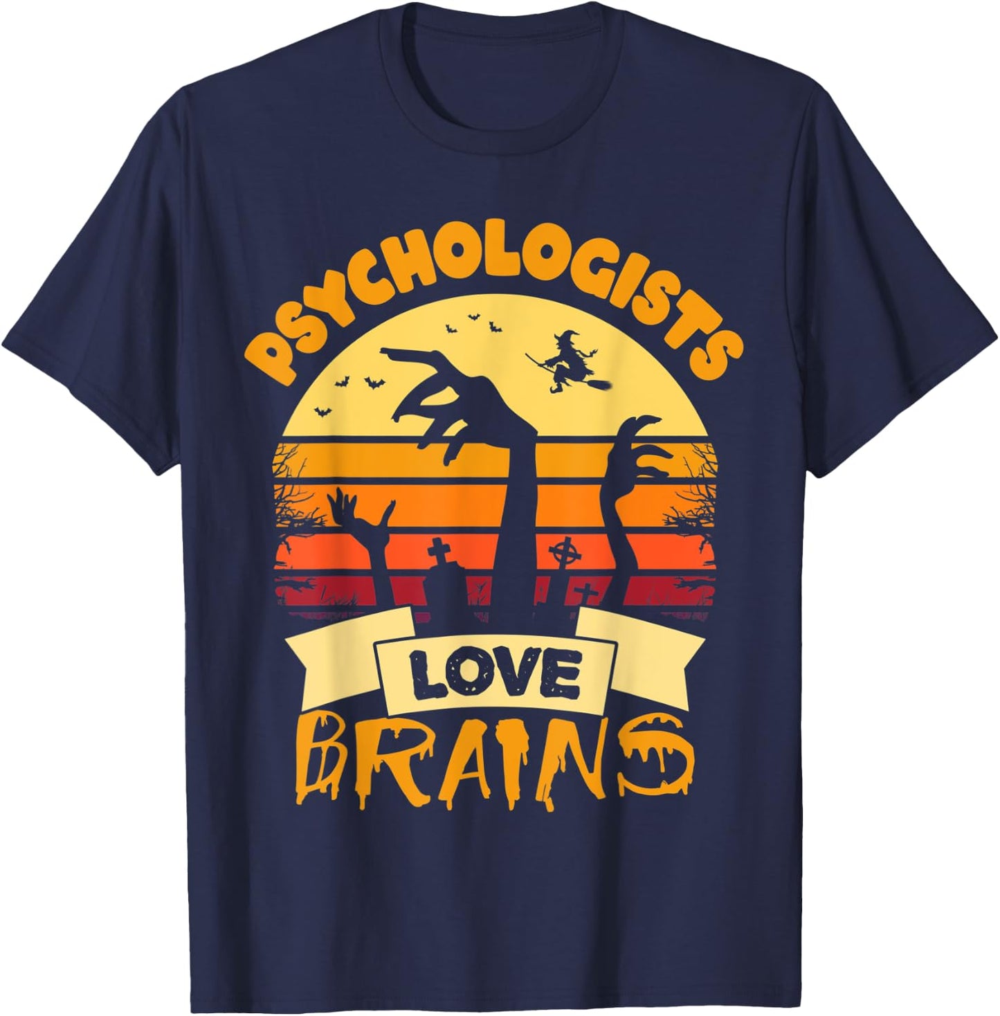 Psychologists Love Brains Gift Halloween Psychologist T-Shirt - T-Shirt | Navy