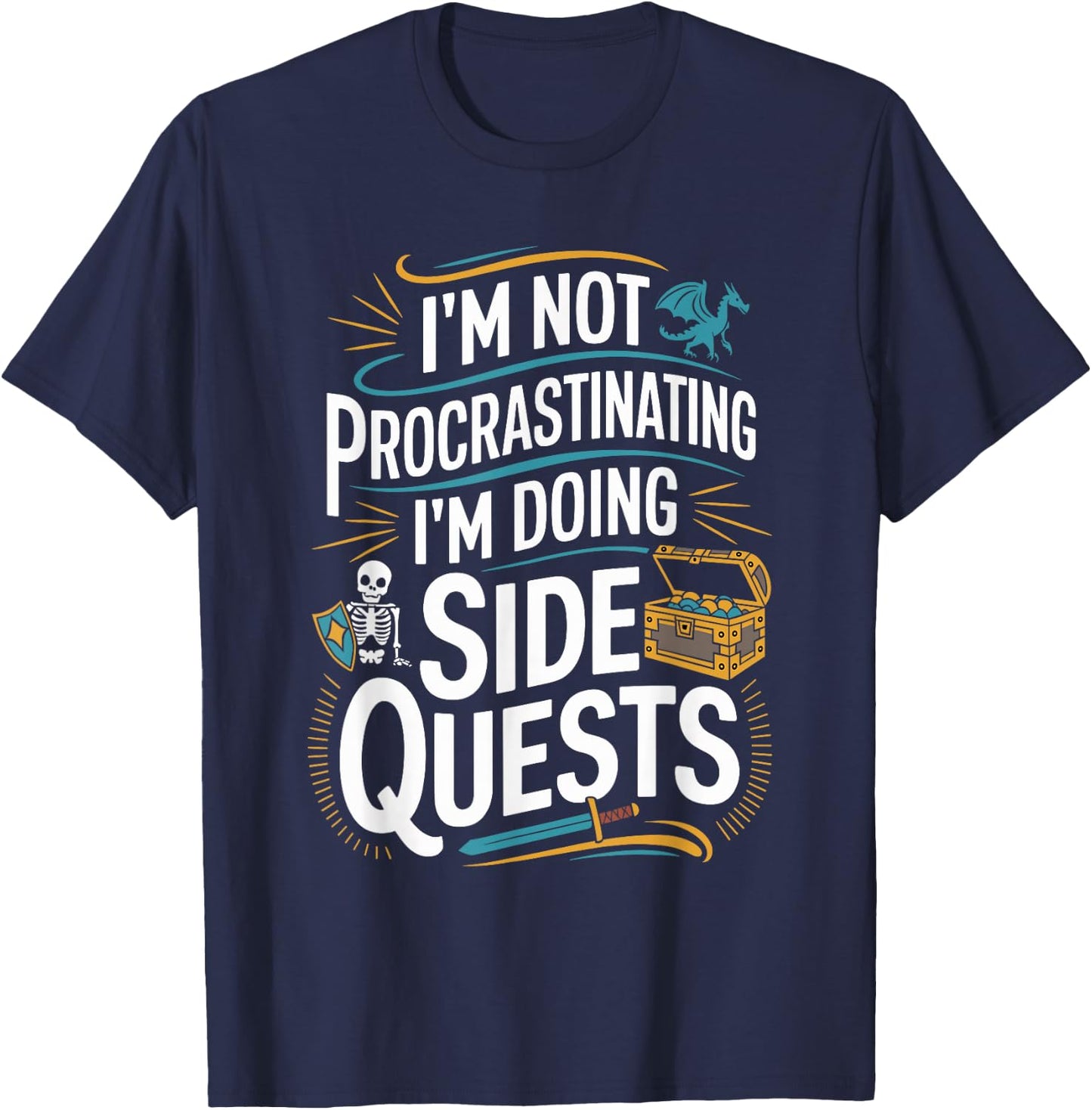 RPG Gamer Apparel for Quest Lovers -Adult Black Modern Classic Small Short Sleeve Humorous Gaming Graphic Lightweight T-Shirt - T-Shirt | Navy