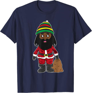 Christmas Jamaican Santa Claus Reggae Flag Colors Party Gift T-Shirt - T-Shirt | Navy