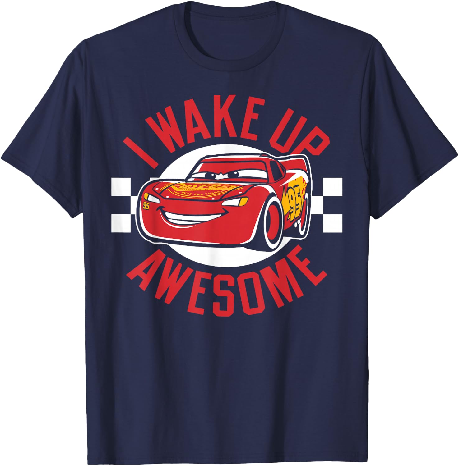Disney Pixar Cars 3 Lightning McQueen I Wake Up Awesome T-Shirt - T-Shirt | Navy