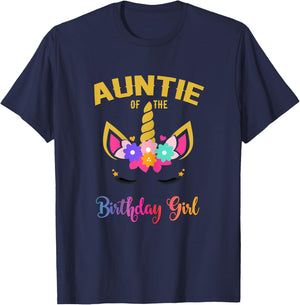 Auntie Of The Birthday Girl Unicorn Matching Birthday T-Shirt - T-Shirt | Navy