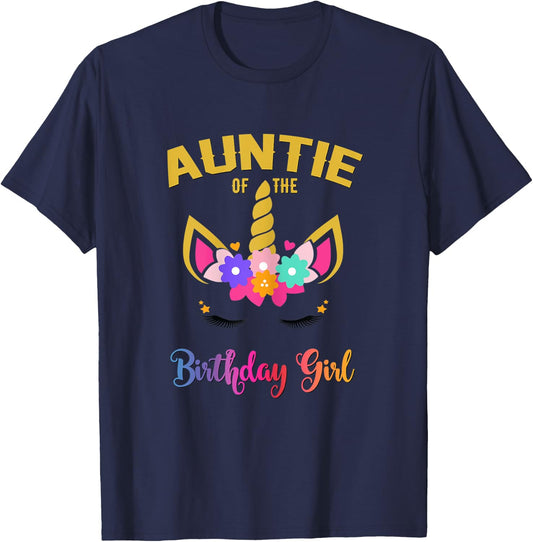 Auntie Of The Birthday Girl Unicorn Matching Birthday T-Shirt - T-Shirt | Navy