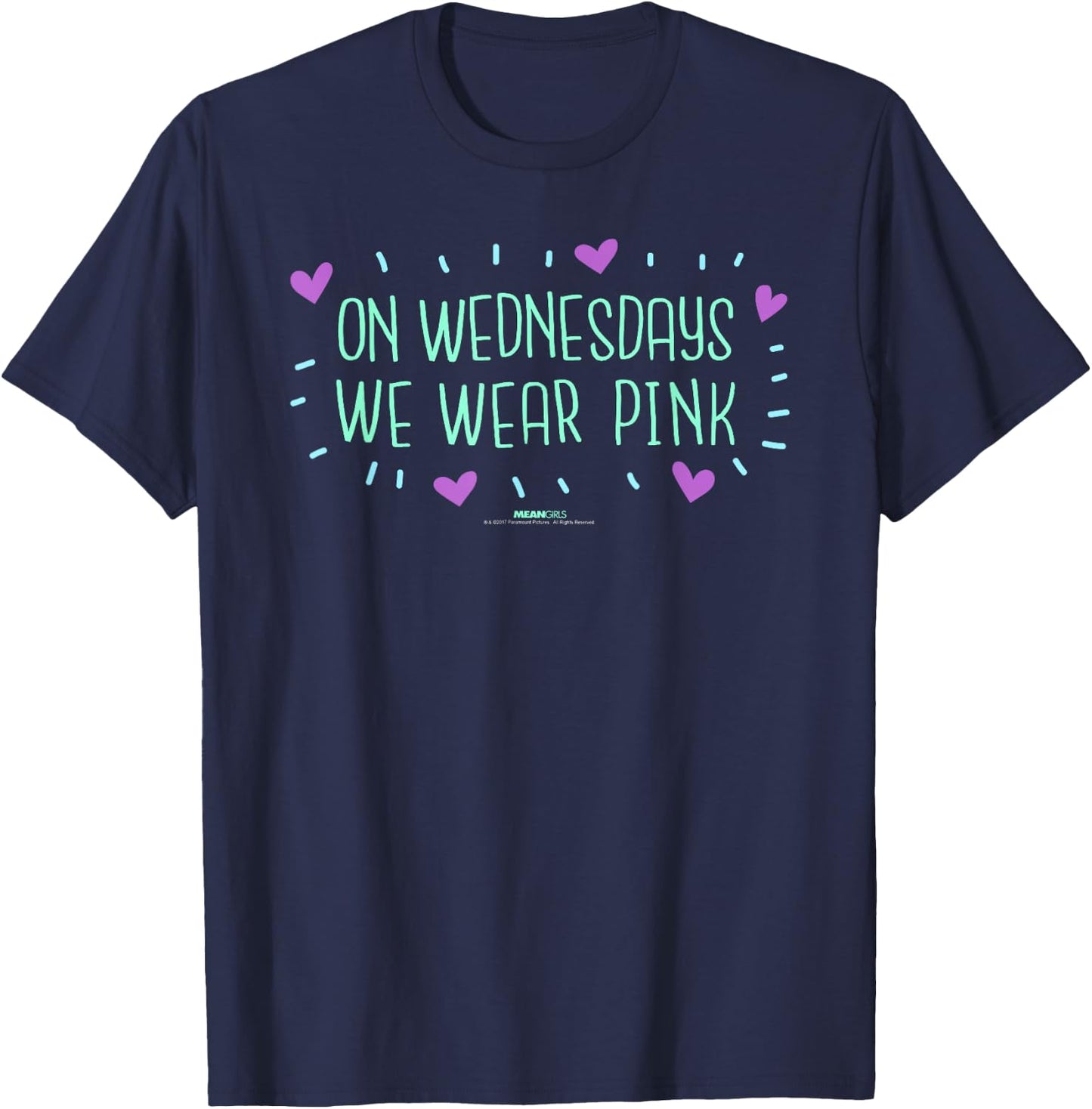 Mean Girls On Wednesdays We Wear Pink Hearts Y2K Movie T-Shirt - T-Shirt | Navy