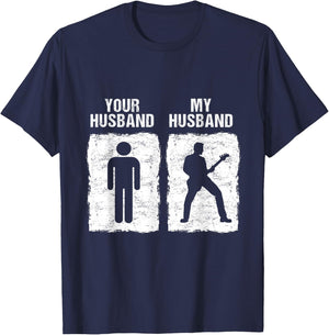 Funny Guitar Shirt My Husband Your Husband Wife Guitarist T-Shirt - T-Shirt | Navy