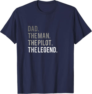 Dad the Man of the Pilot the Legend Father Aviation Gift T-Shirt - T-Shirt | Navy