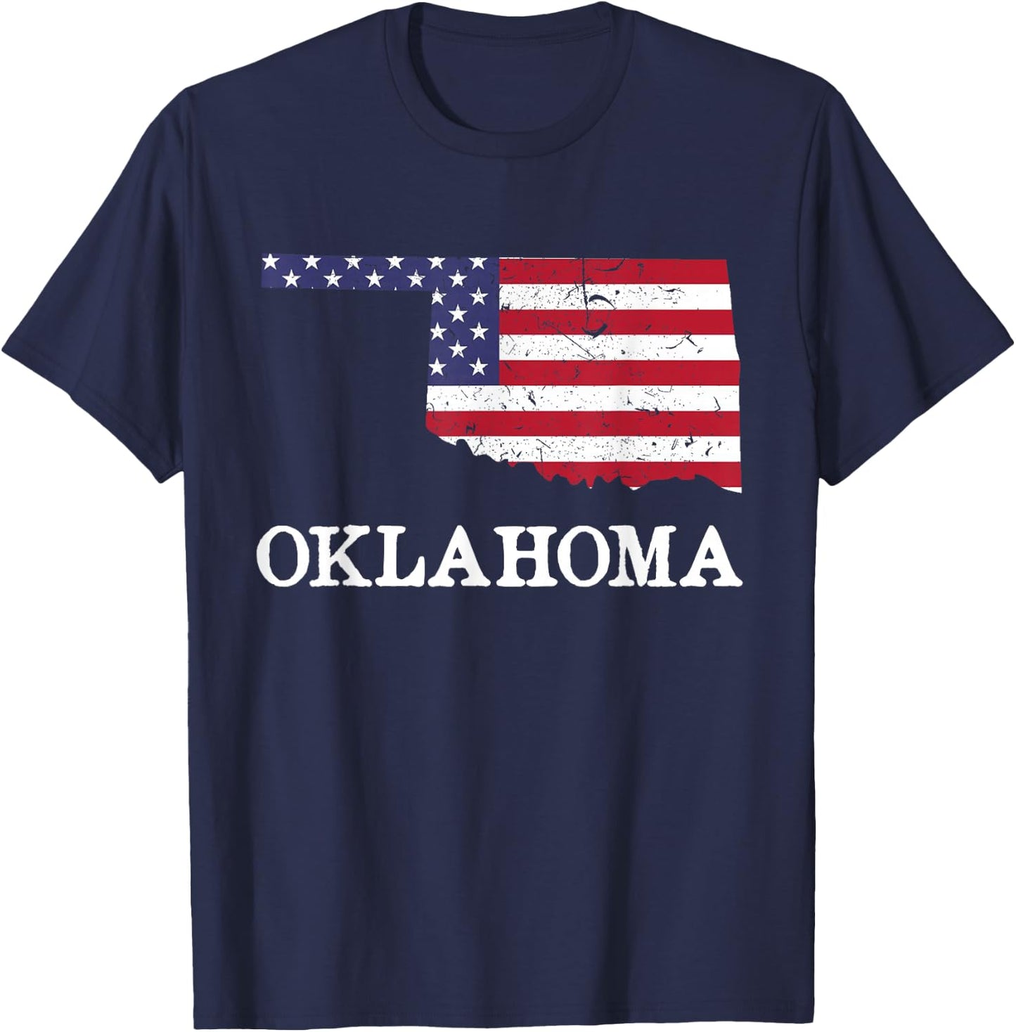 Oklahoma Map State American Flag Shirt 4th Of July Pride Women Kids Men T-Shirt - T-Shirt | Navy