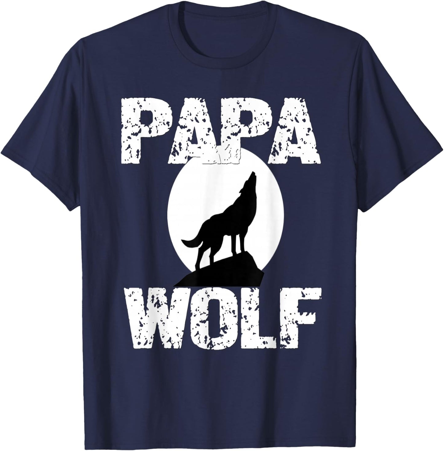 Papa Wolf Matching Family Wolves Moon Father Dad Grandpa T-Shirt - T-Shirt | Navy