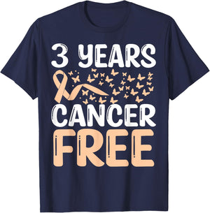3 Years Uterine Cancer Free Uterine Cancer Survivor Ribbon T-Shirt - T-Shirt | Navy