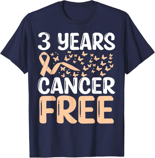 3 Years Uterine Cancer Free Uterine Cancer Survivor Ribbon T-Shirt - T-Shirt | Navy