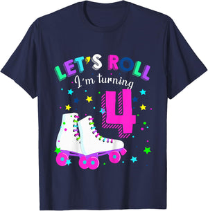Let's Roll I'm Turning 4 Roller Skates Rolling into 4 years T-Shirt - T-Shirt | Navy