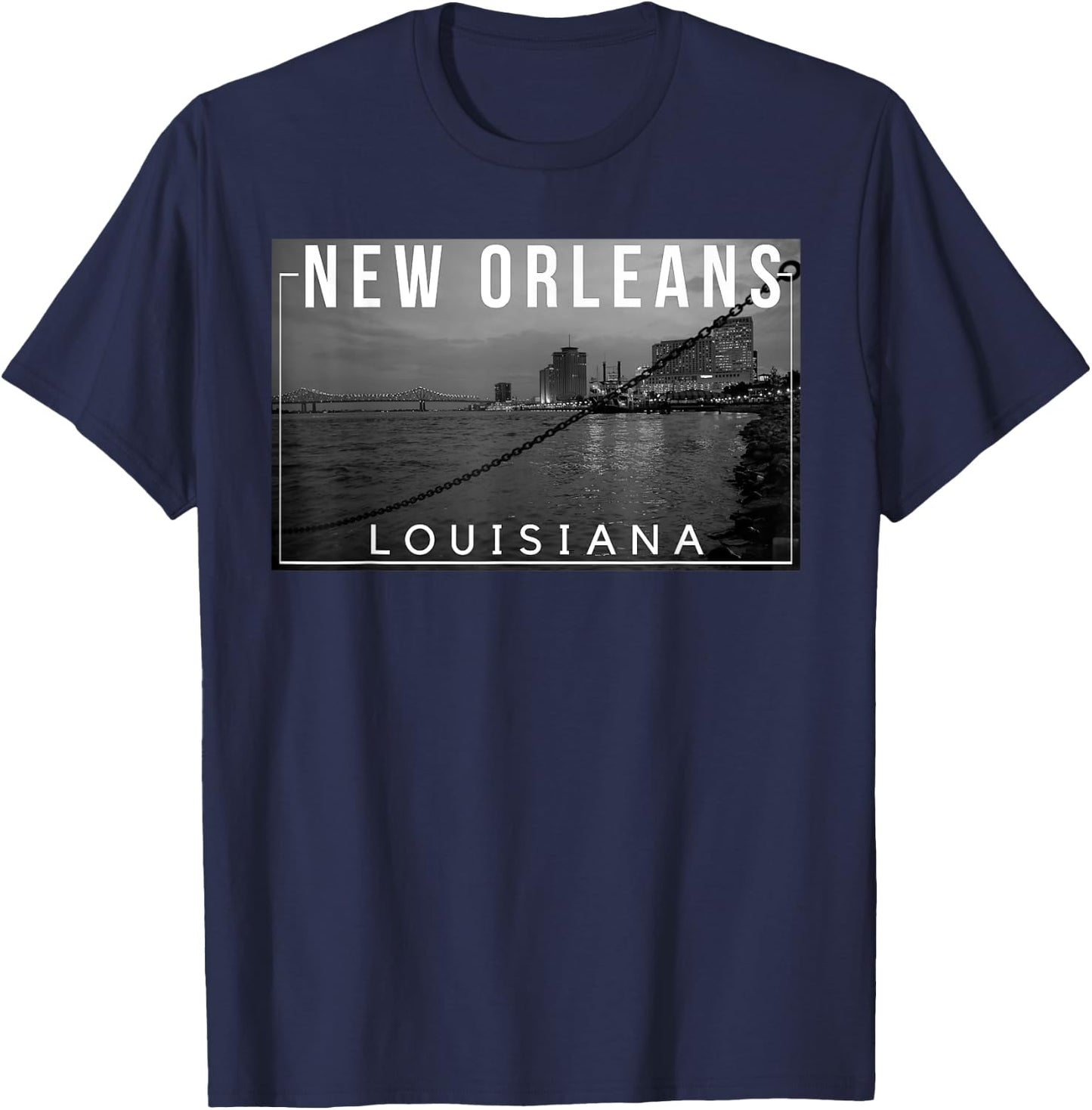 New Orleans Louisiana Mardi Gras 504 Jazz Skyline T-Shirt - T-Shirt | Navy