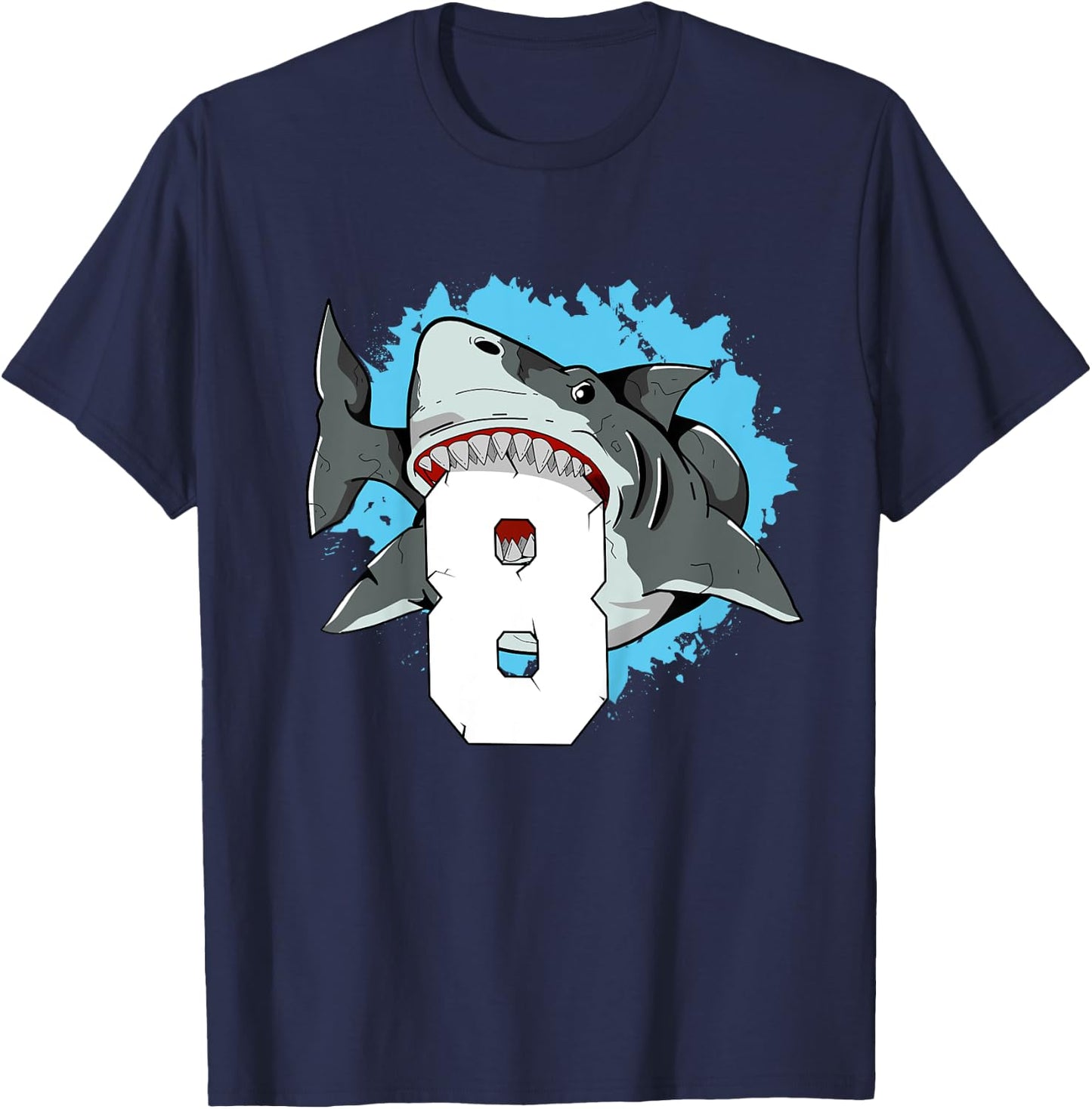Kids Shark 8th Birthday Boy 8 Eight Shark Theme Party T-Shirt - T-Shirt | Navy