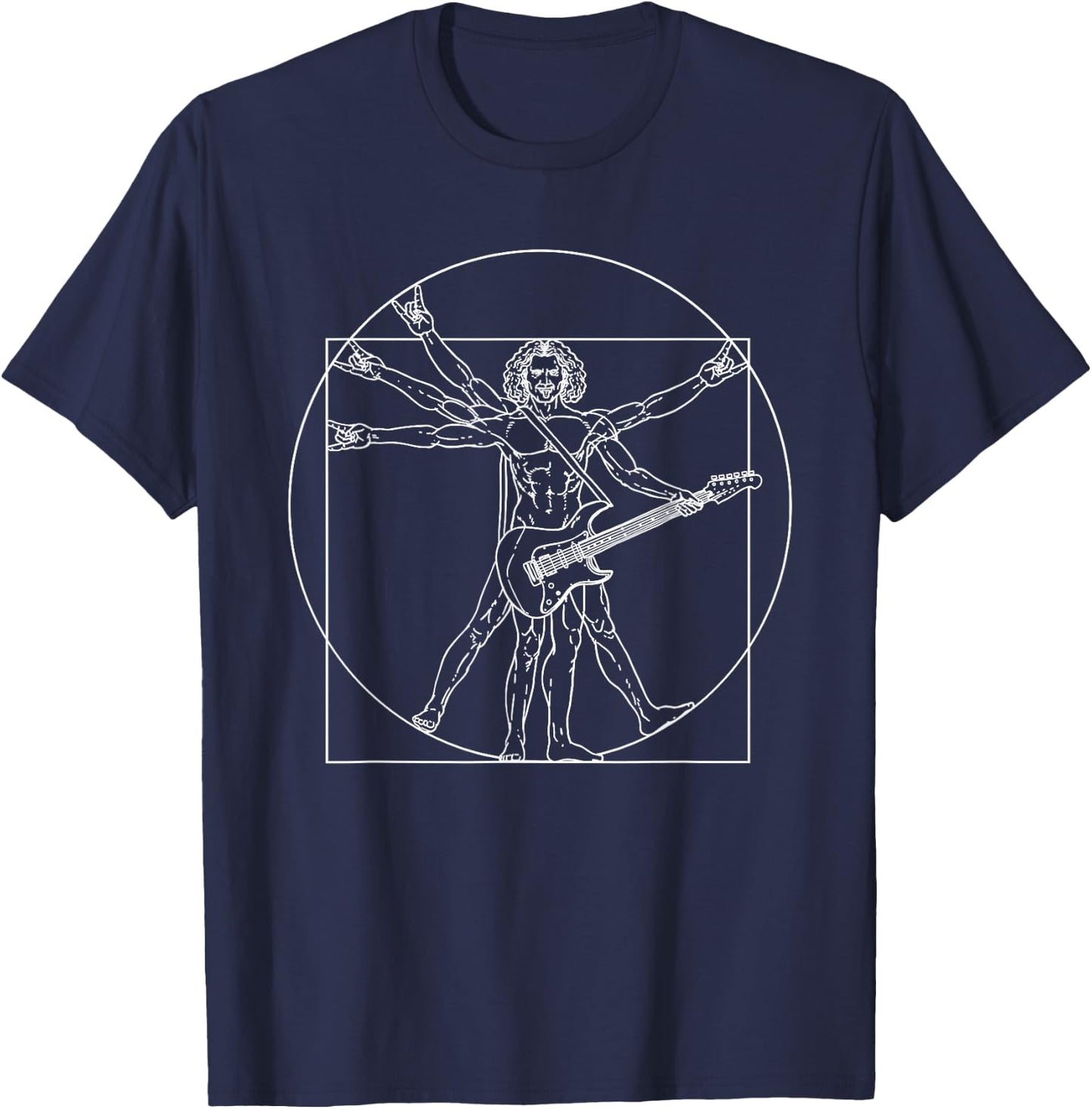 Wowsome! -Adults Black Electric Guitar Vitruvian Man T-Shirt - T-Shirt | Navy