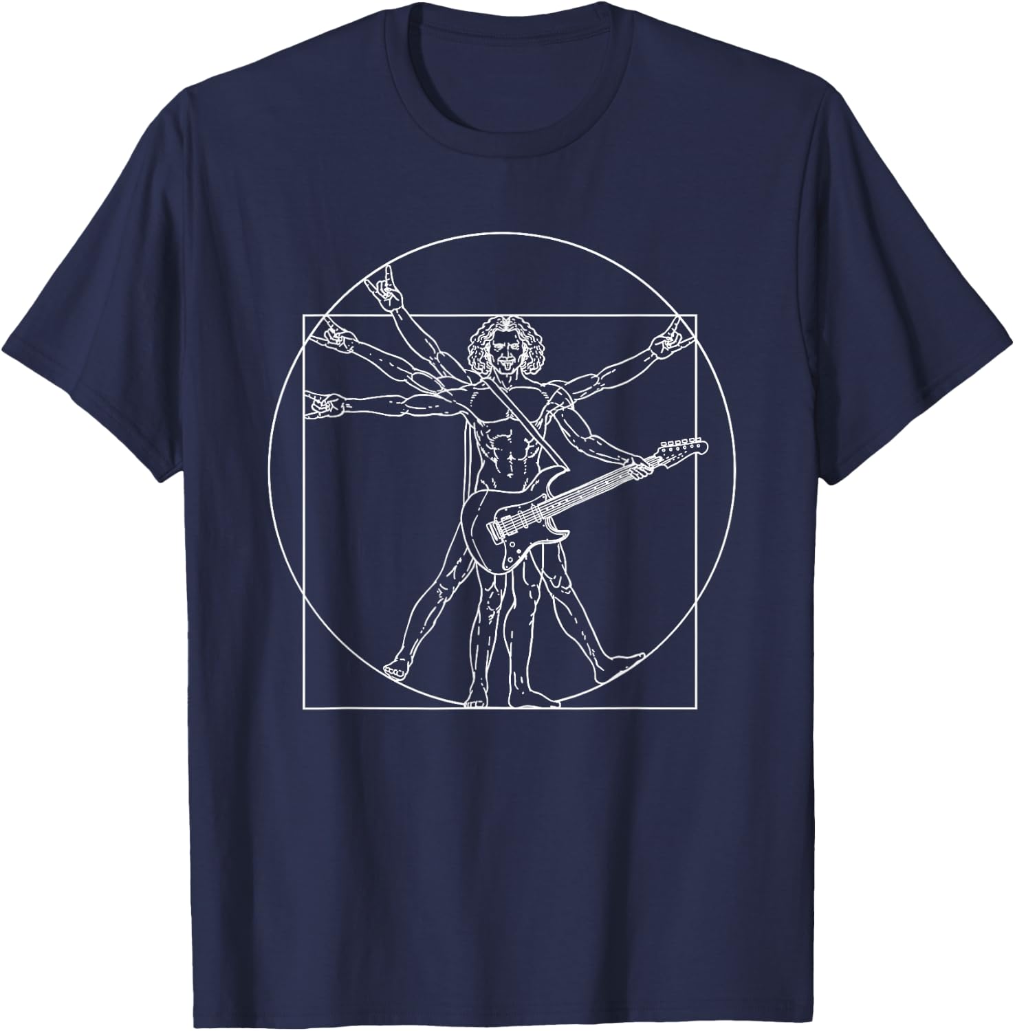Wowsome! -Adults Black Electric Guitar Vitruvian Man T-Shirt - T-Shirt | Navy