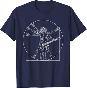 Wowsome! -Adults Black Electric Guitar Vitruvian Man T-Shirt - T-Shirt | Navy