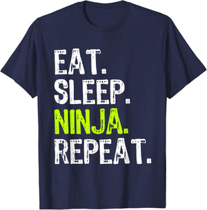 Eat Sleep Ninja Repeat Funny T-Shirt - T-Shirt | Navy