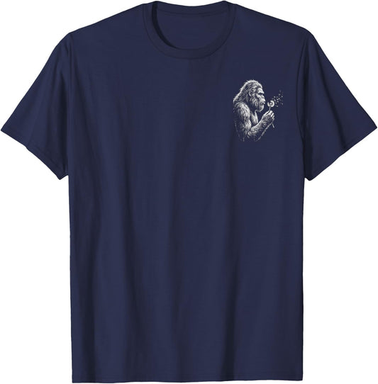 Bigfoot Blowing Wishes Dandelion Vintage Sasquatch Art T-Shirt - T-Shirt | Navy