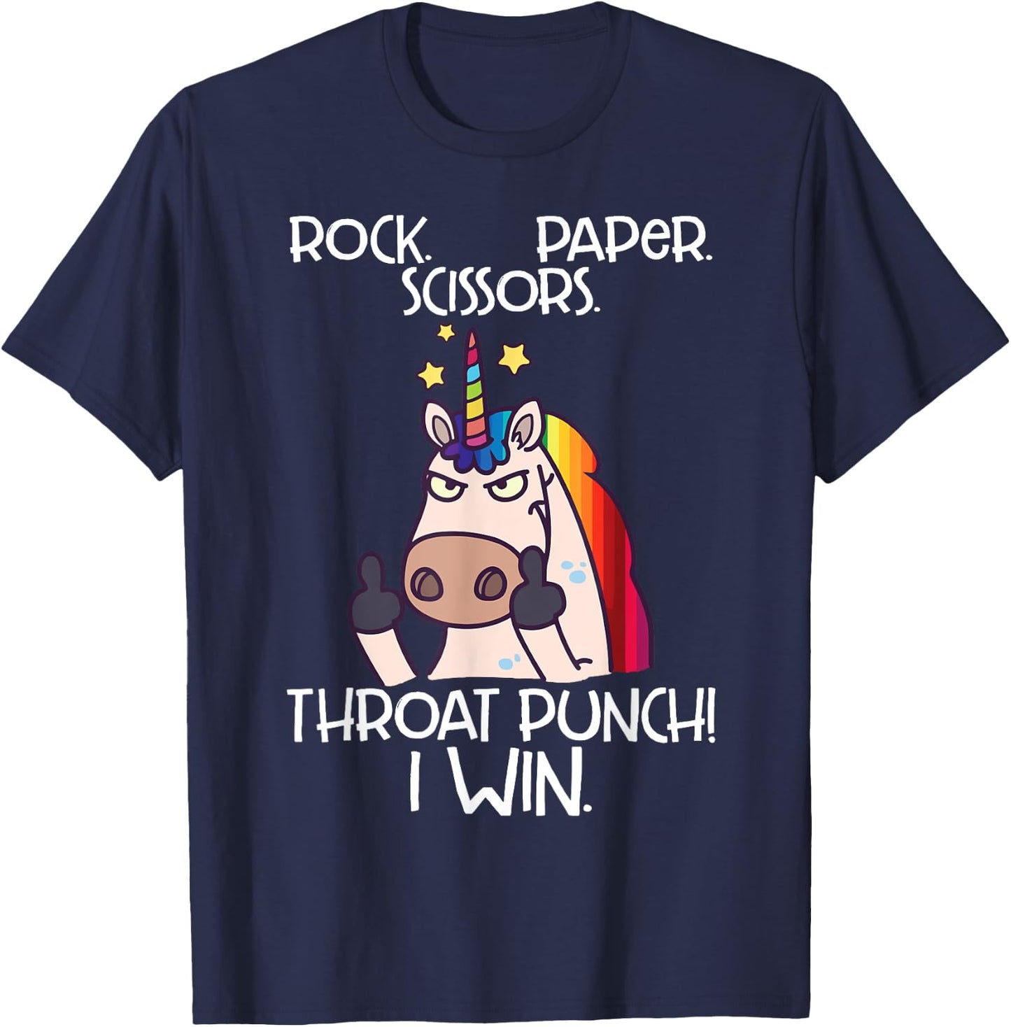 Rock Paper Scissors Throat Punch I Win Funny Unicorn Shirt T-Shirt - T-Shirt | Navy