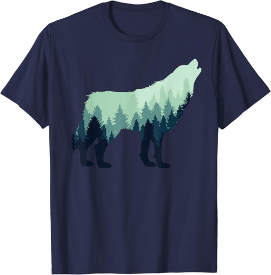 Wolf Nature Outdoor Forest Camping Hiking Gift T-Shirt - T-Shirt | Navy