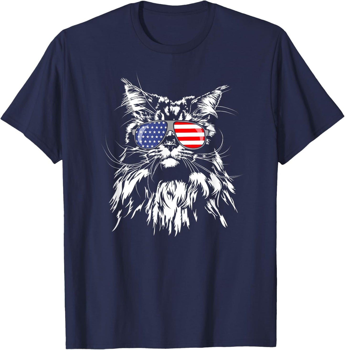 Funny Proud Maine Coon American Flag cat Shirt T-Shirt - T-Shirt | Navy