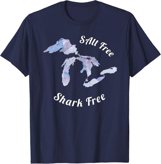 Salt Free Shark Free Great Lakes T-Shirt - T-Shirt | Navy