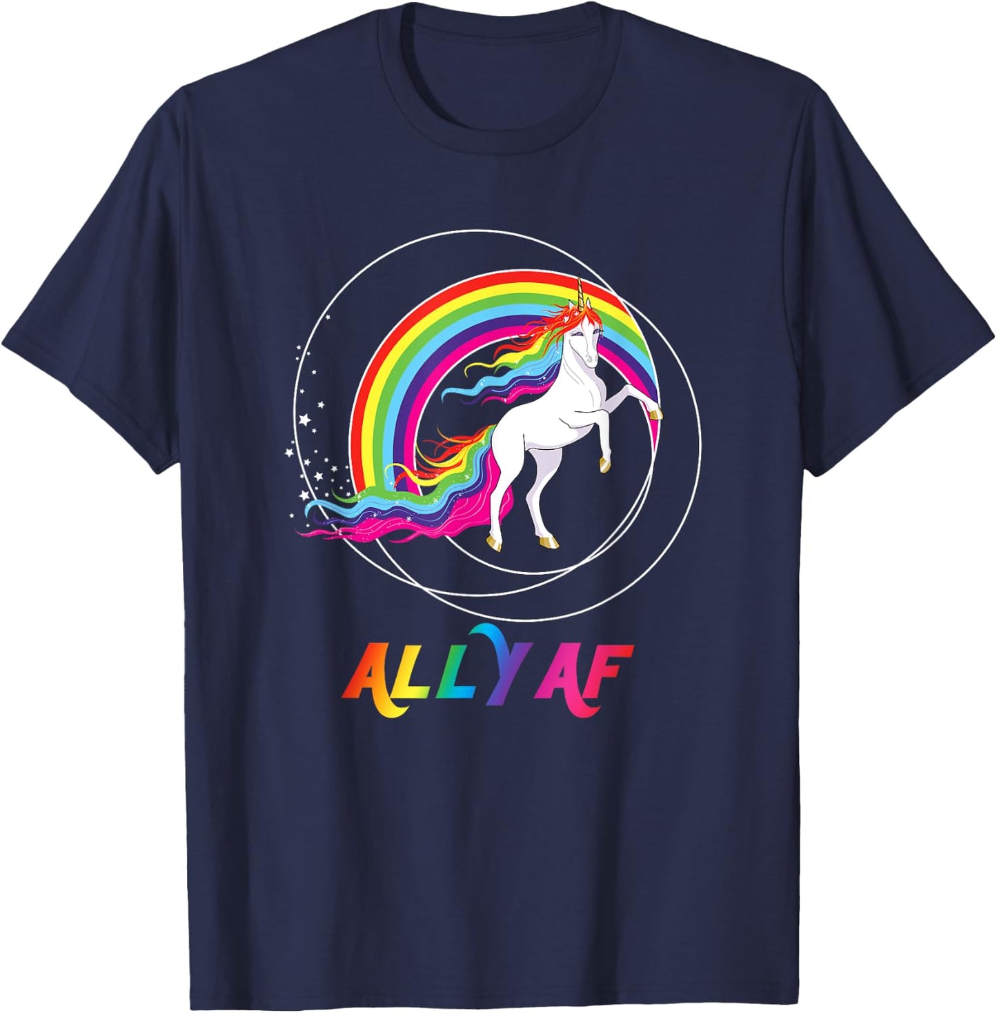 Proud Ally AF Gay Pride Allies Rainbow Pride Flag Unicorn T-Shirt - T-Shirt | Navy