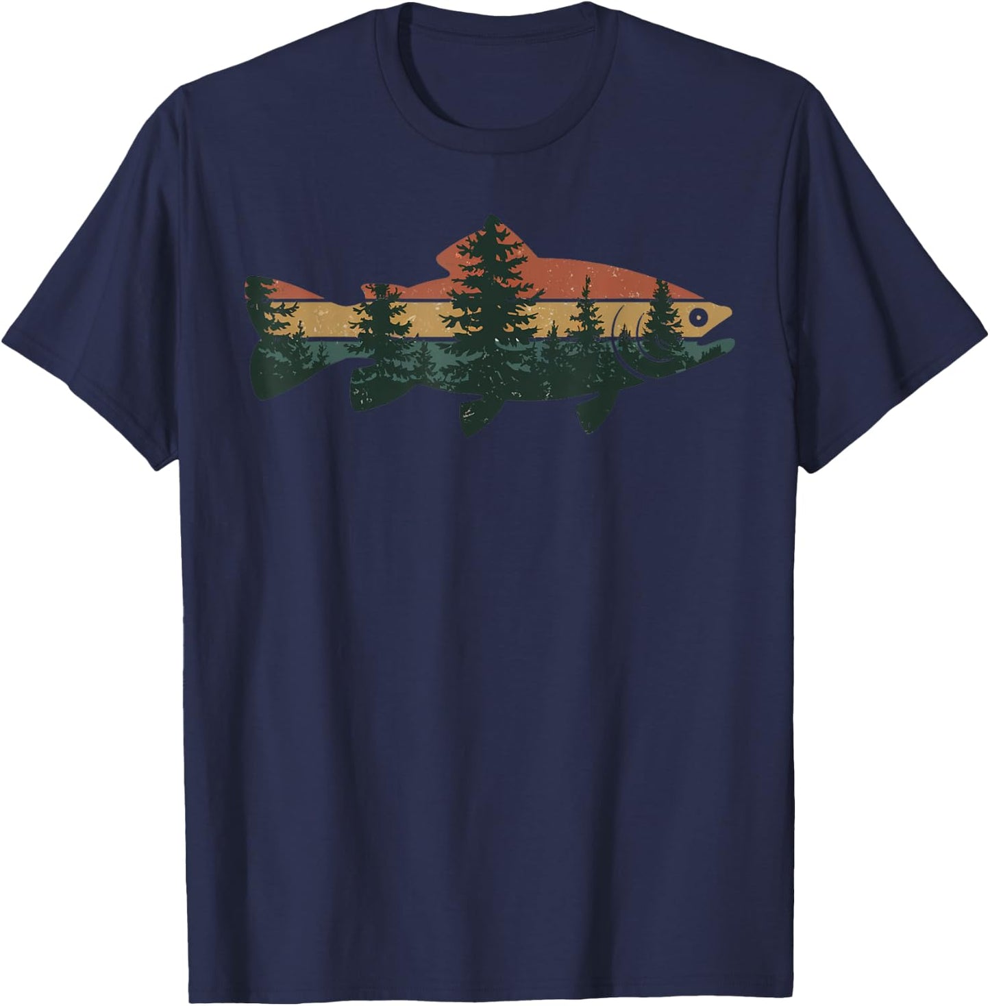 Outdoor Camping Forest Nature Wildlife Fisherman Fishing T-Shirt - T-Shirt | Navy
