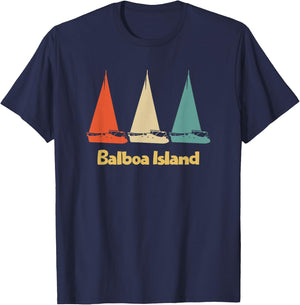 Vintage Retro Balboa Island CA Sailboat T-Shirt - T-Shirt | Navy
