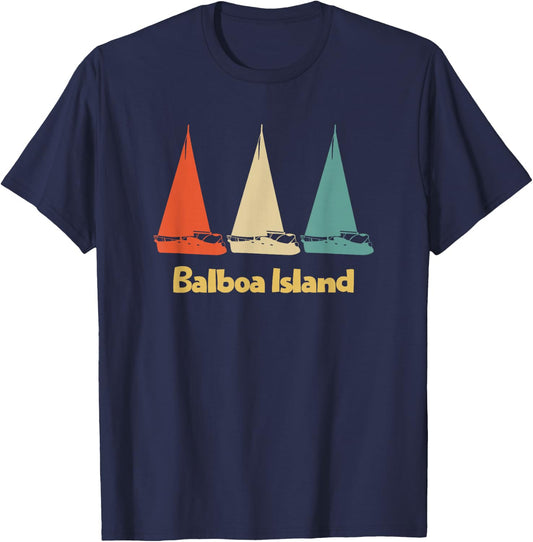 Vintage Retro Balboa Island CA Sailboat T-Shirt - T-Shirt | Navy