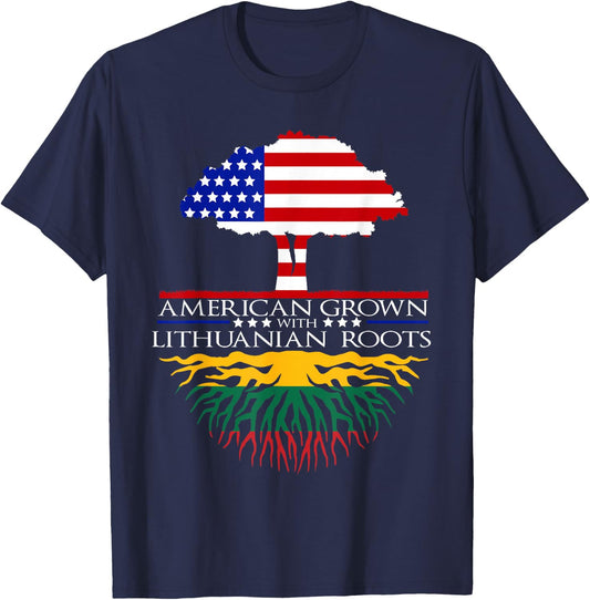 Lithuanian Roots American Grown Tree Flag USA Lithuania T-Shirt - T-Shirt | Navy