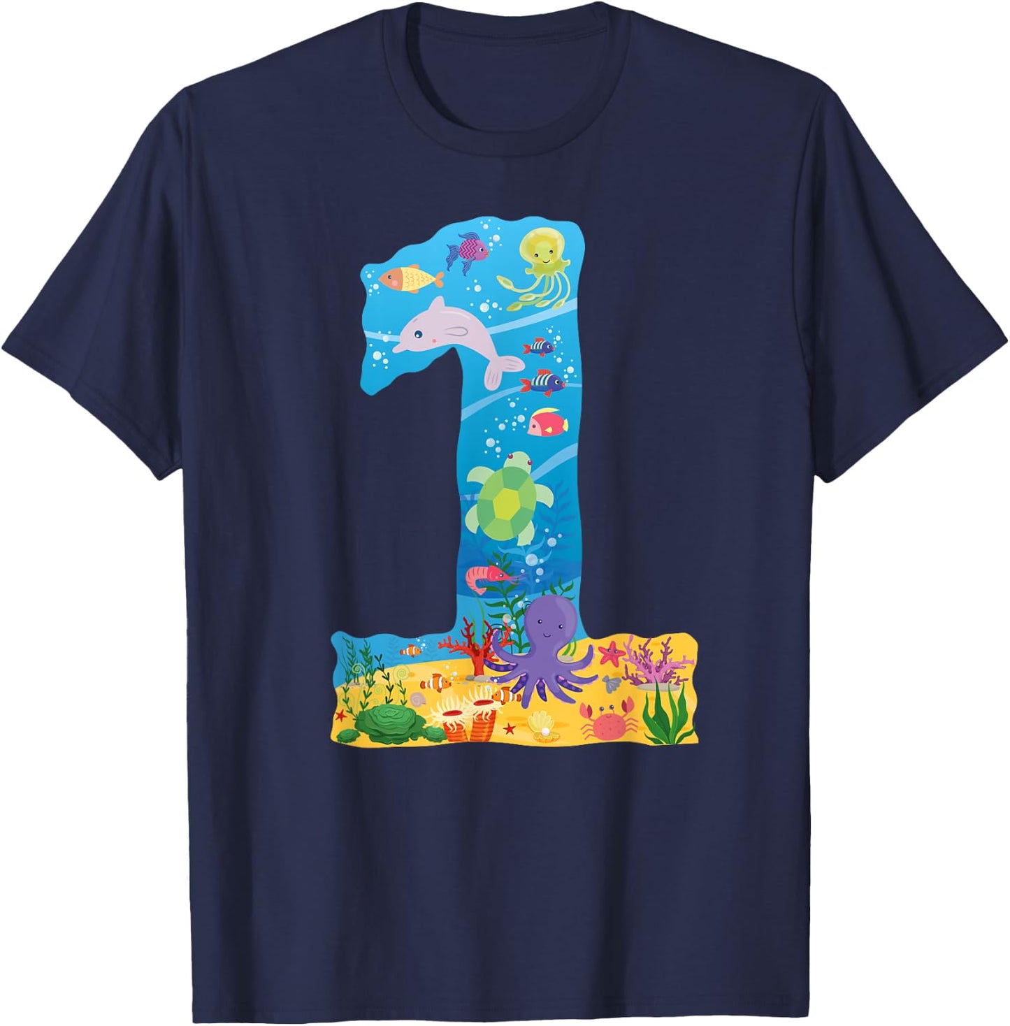 Under the Sea CARTOON Fish Starfish First number 1 T-Shirt - T-Shirt | Navy